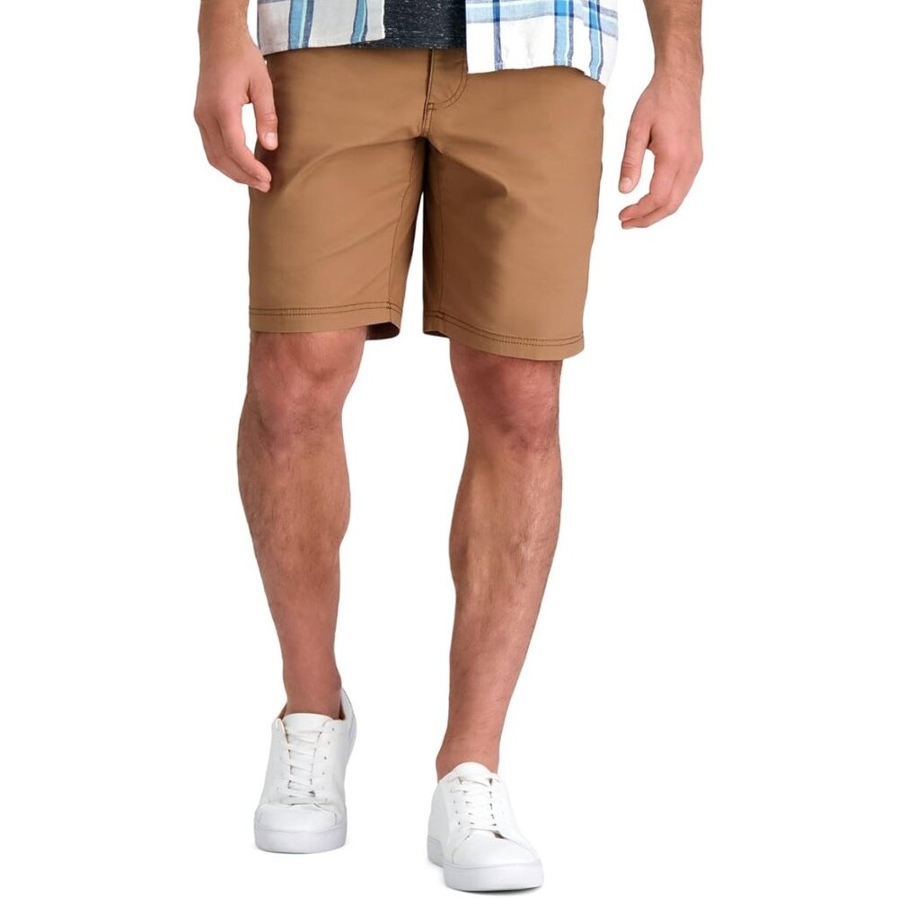 Haggar Mens 365 Flex Active Series 5-Pocket Shorts Size 40 Tan Cotton Blend